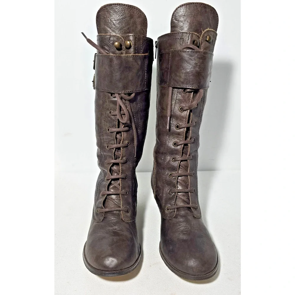 Red Or Dead Leather Steampunk Lace Up Zip Boots Made Spain EU 41 US 9.5-10 Brown